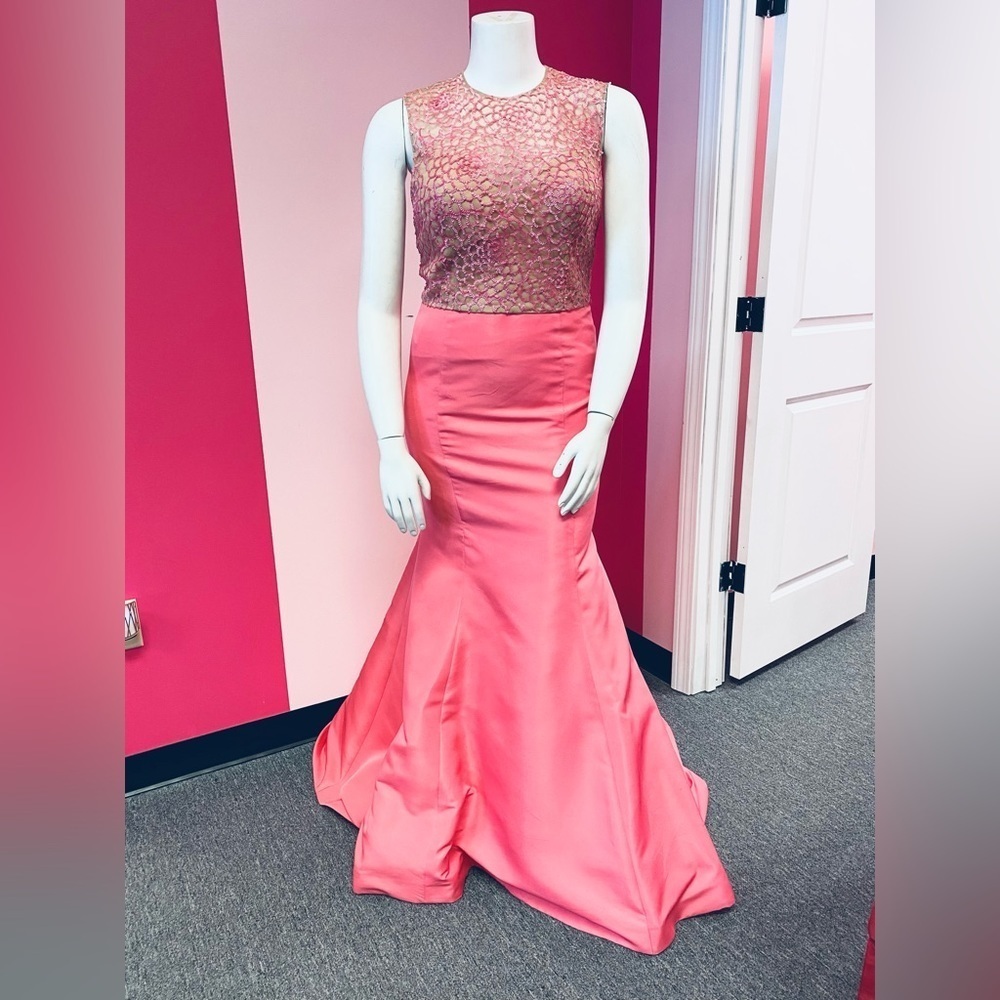 Size 14 Sherri Hill Coral Pink 2 piece Prom Dress Mermaid Gown Pageant